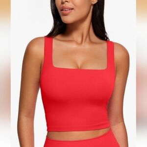 NWT CRZ YOGA Butterluxe Square Neck Crop Tank Tops for Workout Longline Red Sz S